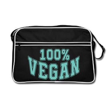 100% Vegan – Powered by Plants Meme Design - Retro Tasche - Schwarz/Weiß - Vorne