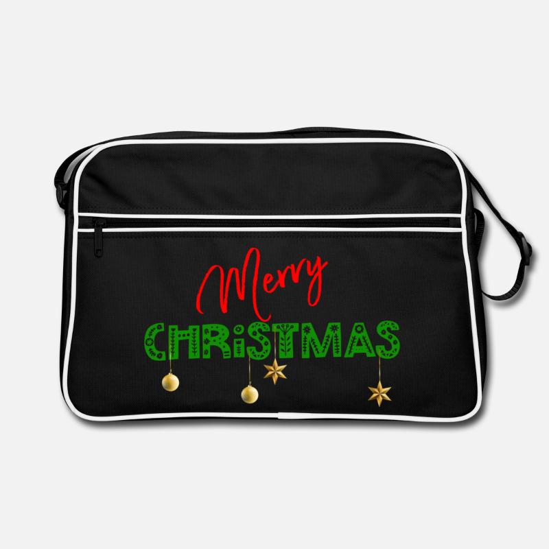Frohe Weihnachten: Strukturierte grüne Buchstaben - Retro Tasche - Schwarz/Weiß