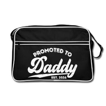 Befördert zum Daddy 2026 Baby-Ankündigung neuer Papa - Retro Tasche - Schwarz/Weiß - Vorne