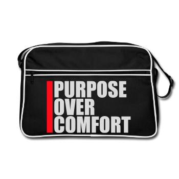 Purpose Over Comfort Motivation Mindset Wachstum - Retro Tasche - Schwarz/Weiß - Vorne