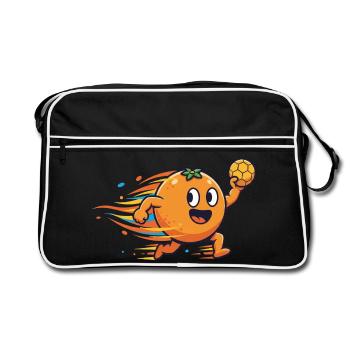 Motif drôle de dessin animé orange de handball - Sac Retro - noir/blanc - Devant