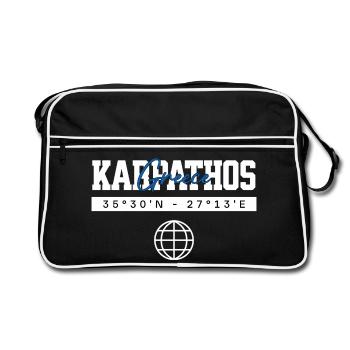Karpathos Griechenland Koordinaten Reise Souvenir - Retro Tasche - Schwarz/Weiß - Vorne