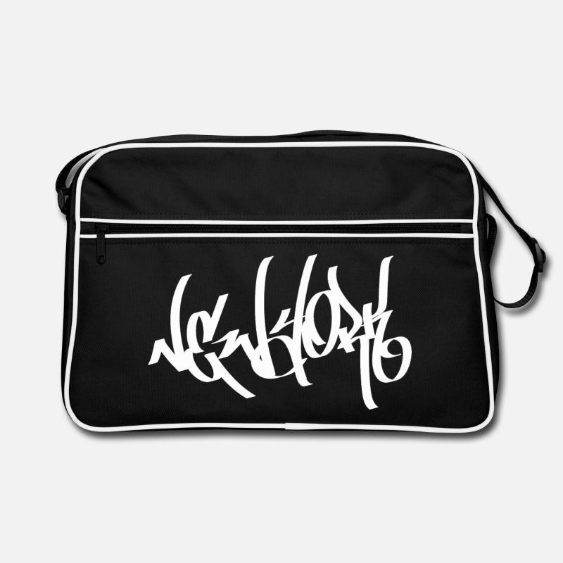 New York Graffiti Tag Handstyle 2 white - Retro Tasche - Schwarz/Weiß
