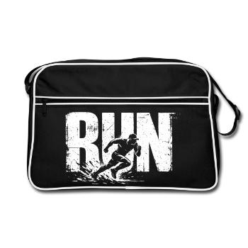 Run Shirt Running Fitness Runner Gift - Retro Bag - black/white - Front