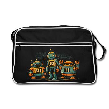 Geek Robots Binärcode Informatik IT - Retro Tasche - Schwarz/Weiß - Vorne