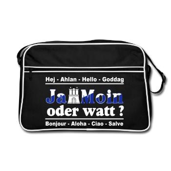 Hamburg , Tradition , Fan , Ja Moin oder watt (25) - Retro Tasche - Schwarz/Weiß - Vorne