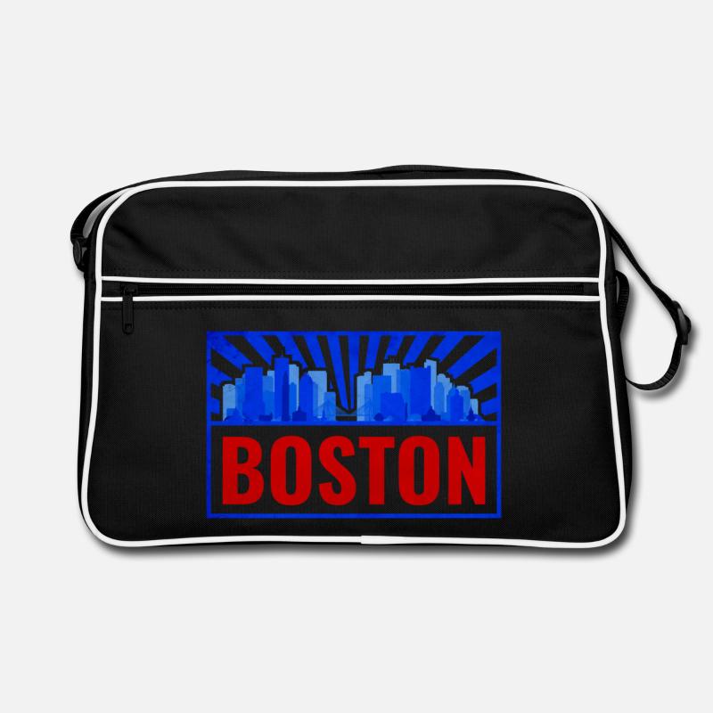 Boston Skyline Retro Rot Blau - Retro Tasche - Schwarz/Weiß