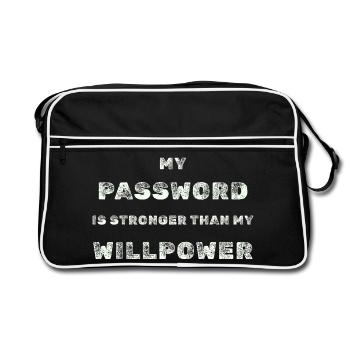 Strong Password – IT Humor Tee - Retro Bag - black/white - Front