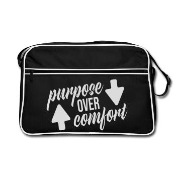 Purpose Over Comfort Motivation Mindset Wachstum - Retro Tasche - Schwarz/Weiß - Vorne