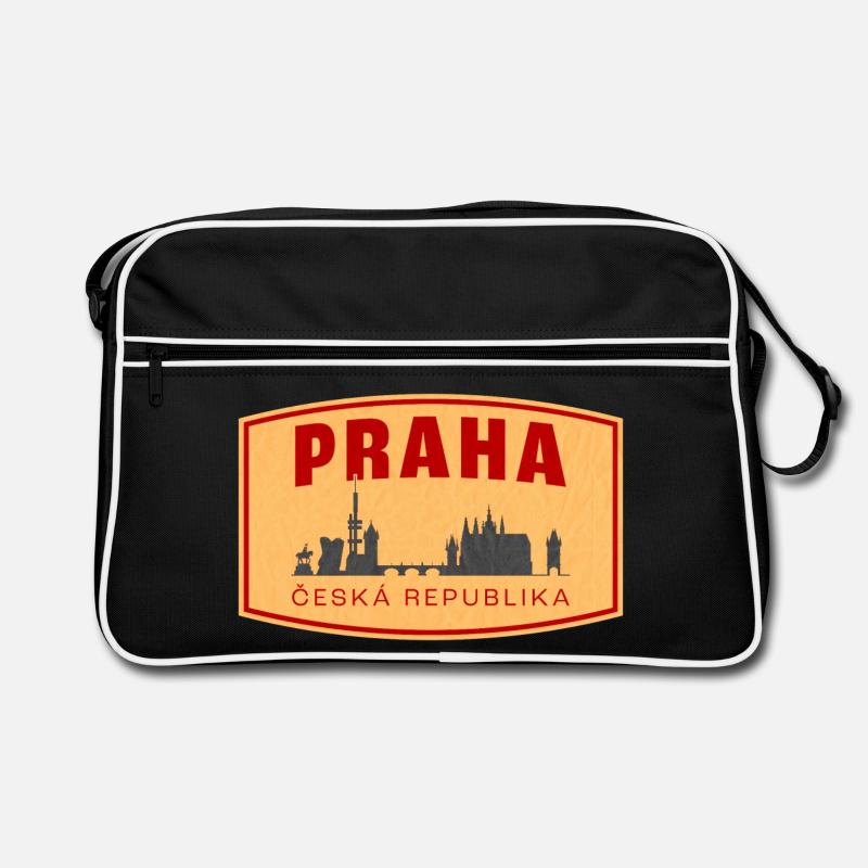 Praha Skyline & ČR Emblem - Retro Tasche - Schwarz/Weiß