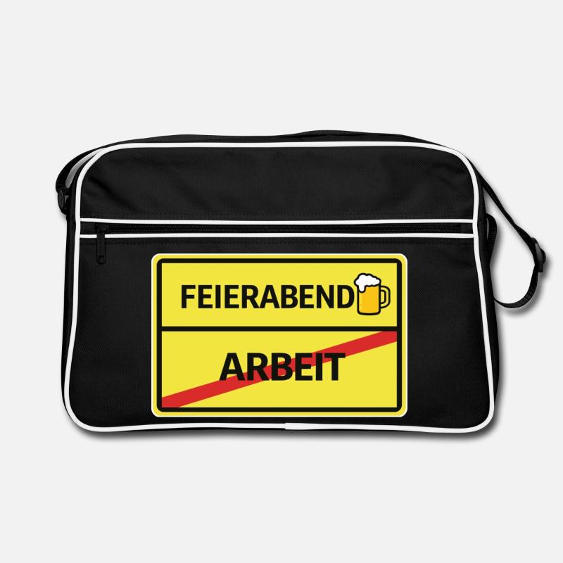 Feierabend statt Arbeit Bier Feierabend Ortsschild Retro Tasche