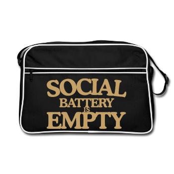 Social Battery is empty Retro Spruch Design - Retro Tasche - Schwarz/Weiß - Vorne