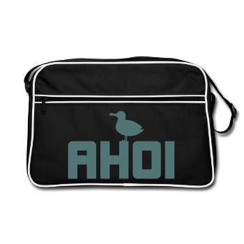 Ahoi Moewe Hafen Meer Anker Strand Urlaub maritim - Retro Tasche - Schwarz/Weiß - Vorne