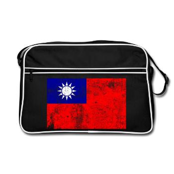 Taiwan Flagge Fahne Grunge Retro Vintage - Retro Tasche - Schwarz/Weiß - Vorne