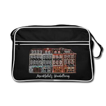Heidelberg Marktplatz, Süddeutschland Handzeichnun - Retro Tasche - Schwarz/Weiß - Vorne