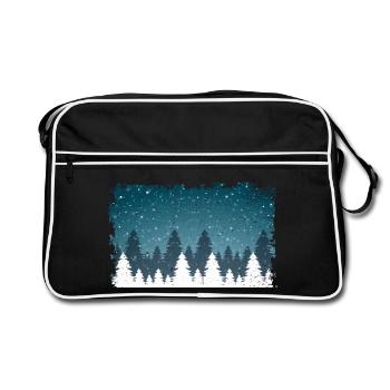Snowfall | White fir trees, frayed edge - Retro Bag - black/white - Front