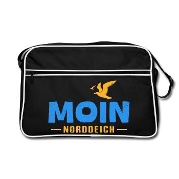 Nordsee Urlaub MOIN NORDDEICH Lustiges - Retro Tasche - Schwarz/Weiß - Vorne
