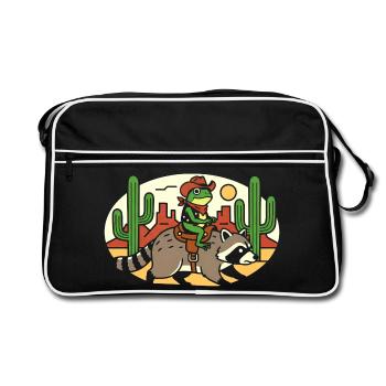 Cactus Cowboy : Grenouille chevauche le raton laveur - Sac Retro - noir/blanc - Devant