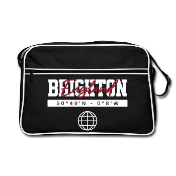 Brighton England Koordinaten Reise Souvenir - Retro Tasche - Schwarz/Weiß - Vorne