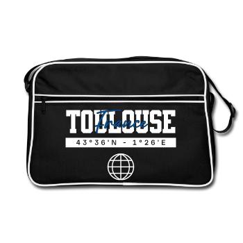 Toulouse Frankreich Koordinaten Reise Souvenir - Retro Tasche - Schwarz/Weiß - Vorne