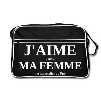 J'aime ma femme humour Pub (bar) - Sac Retro - noir/blanc - Devant