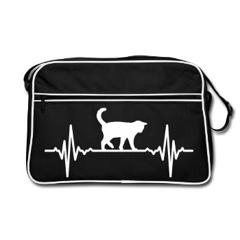 ECG des battements de cœur de chat - Sac Retro - noir/blanc - Devant