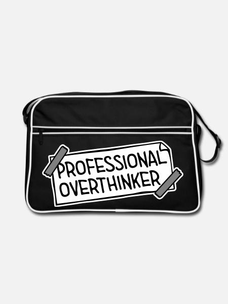 Professional Overthinker Lustig Grübeln Angst Logo - Retro Tasche - Schwarz/Weiß - Vorne