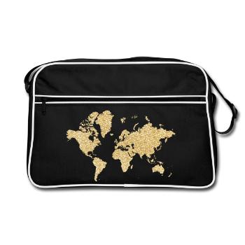 Carte du monde : décor floral beige - Sac Retro - noir/blanc - Devant