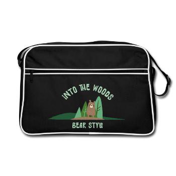 Bär Stil Im Wald Illustration - Retro Tasche - Schwarz/Weiß - Vorne