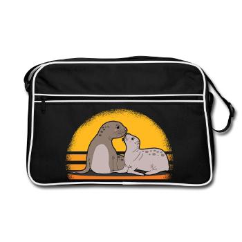 Sceau avec bébé mignon phoques cadeau - Sac Retro - noir/blanc - Devant