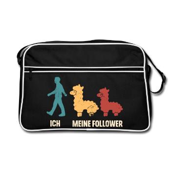 Alpaka Ich Und Meine Follower - Retro Tasche - Schwarz/Weiß - Vorne