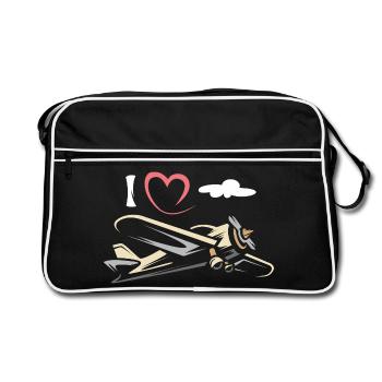 Flugzeug Liebe - Fliegerei und Piloten Symbol - Retro Tasche - Schwarz/Weiß - Vorne