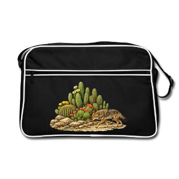 Cactus with Coyote - Retro Bag - black/white - Front