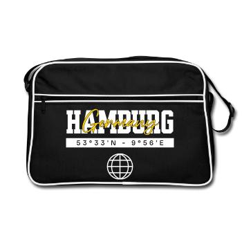 Hamburg Deutschland Koordinaten Reise Souvenir - Retro Tasche - Schwarz/Weiß - Vorne