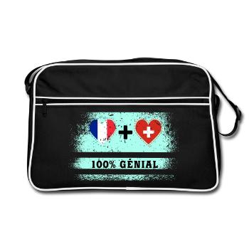 Drapeau France et Suisse 100% génial - Sac Retro - noir/blanc - Devant