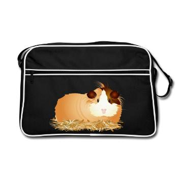 süßes Meerschweinchen liegt gemütlich im Stroh - Retro Tasche - Schwarz/Weiß - Vorne