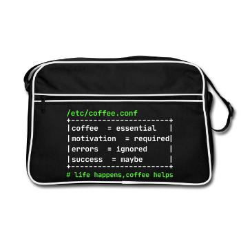 Coffee Config – Developer Kaffee Design - Retro Bag - black/white - Front