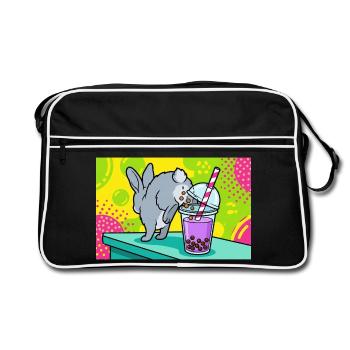 Bubble Tea Boba Drôle de Lapin mignon - Sac Retro - noir/blanc - Devant