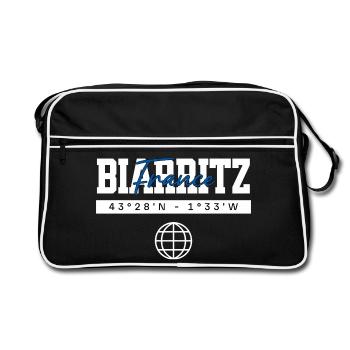 Biarritz Frankreich Koordinaten Reise Souvenir - Retro Tasche - Schwarz/Weiß - Vorne
