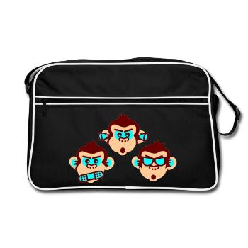 three wise monkeys - Retro Tasche - Schwarz/Weiß - Vorne