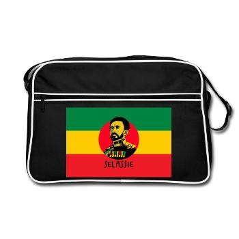REGGAE FLAG - HAILE SELASSIE - JAH RASTAFARI - Retro Bag - black/white - Front