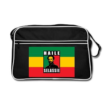 REGGAE RASTA FLAG - SELASSIE I - JAH RASTAFARI - Retro Bag - black/white - Front