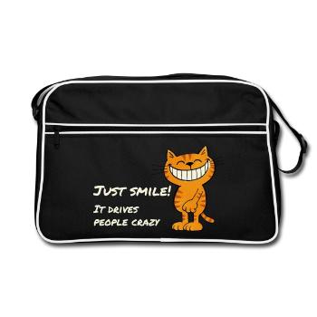 Juste sourire – chat souriant espiègle qui dit - Sac Retro - noir/blanc - Devant
