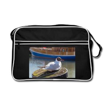 Seagull in Büsum Harbor Germany Poster - Retro Bag - black/white - Front