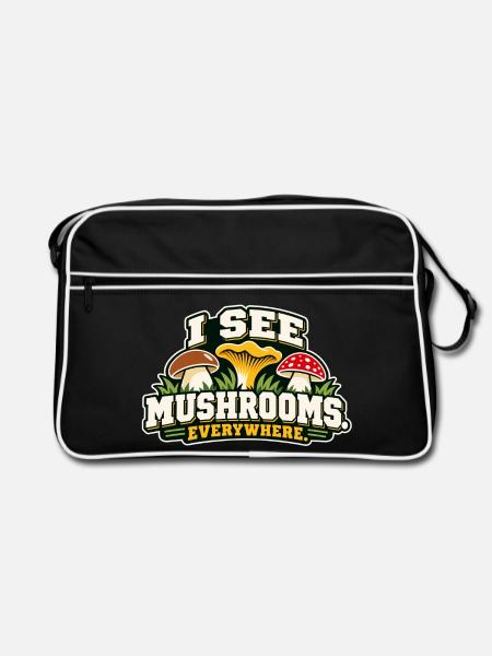I See Mushrooms Everywhere - Retro Tasche - Schwarz/Weiß