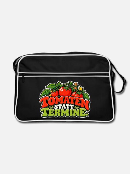 Tomaten statt Termine – Cartoon - Retro Tasche - Schwarz/Weiß