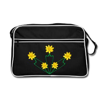 Art Nouveau Buttercup Crest – Symmetrical Floral - Retro Bag - black/white - Front