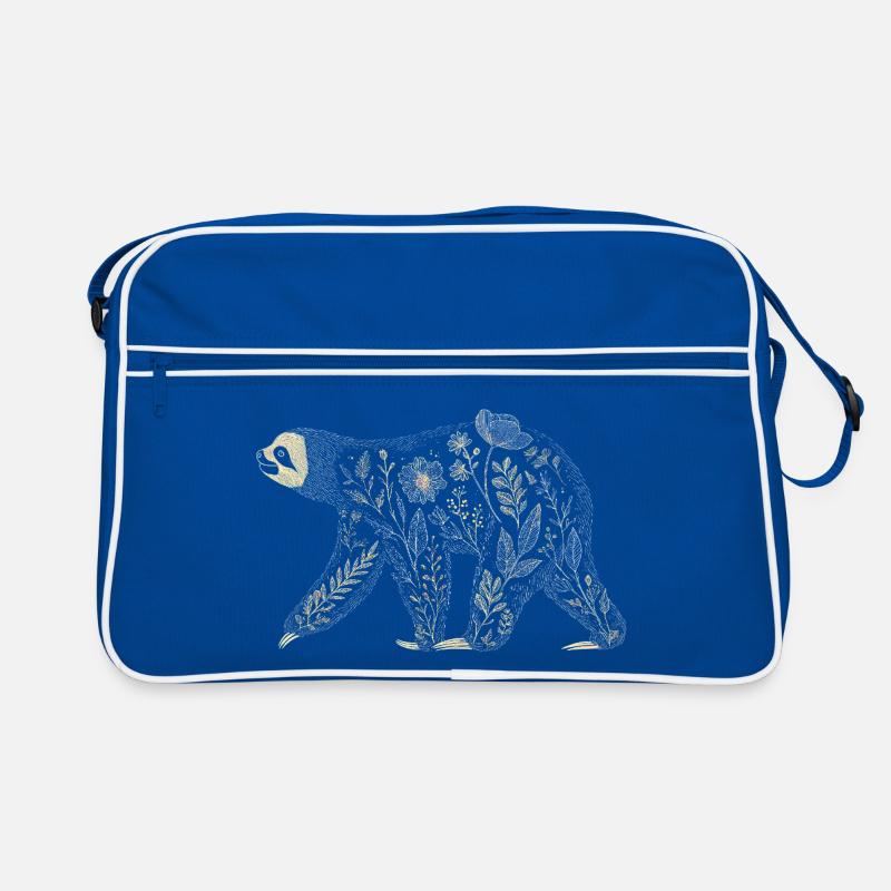 Sloth silhouette with floral lines Retro Bag
