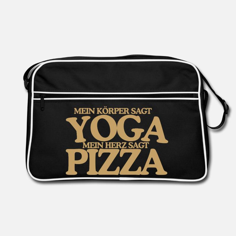 Yoga oder Pizza Lustiger Retro Spruch Design Retro Tasche