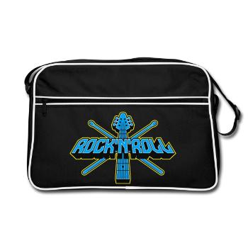 Rock'n'Roll Guitar and Drumsticks 3D Logo - Retro Bag - black/white - Front